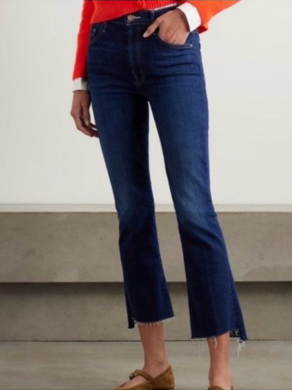 MOTHER The Insider Crop Step Fray Dark Wash Jeans Size 24